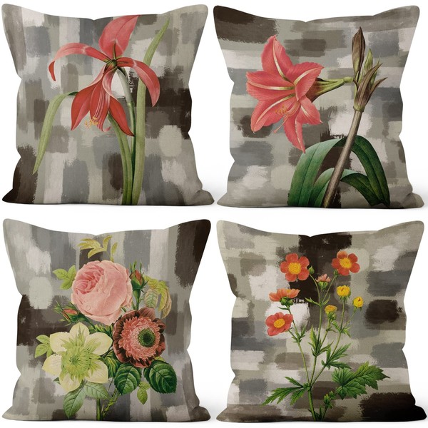 Vie Savaran 4 Pcs/Set Floral Throw Pillow Covers Spring Summer