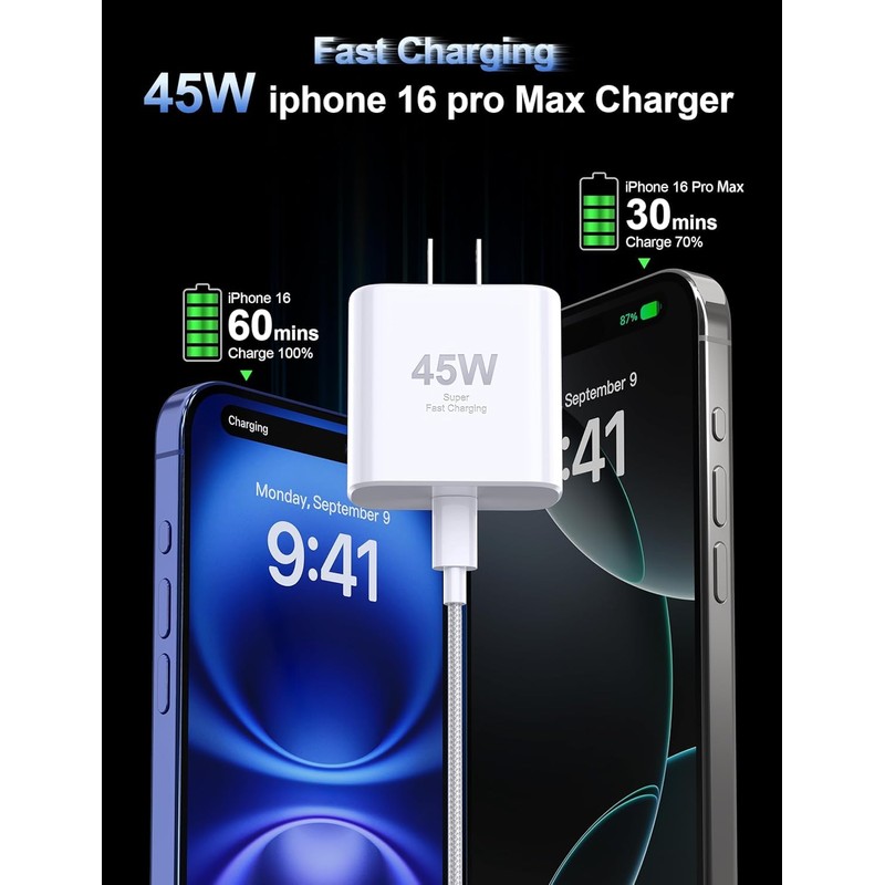 i Phone 16 Pro Max Charger Fast Charging,45W USB C