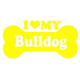 STICKER DAD I Love My Bulldog Bone V1 Vinyl Decal by stickerdad® - Size: 7.5", Color: Yellow - Windows, Walls, Bumpers, Laptop, Lockers, etc.