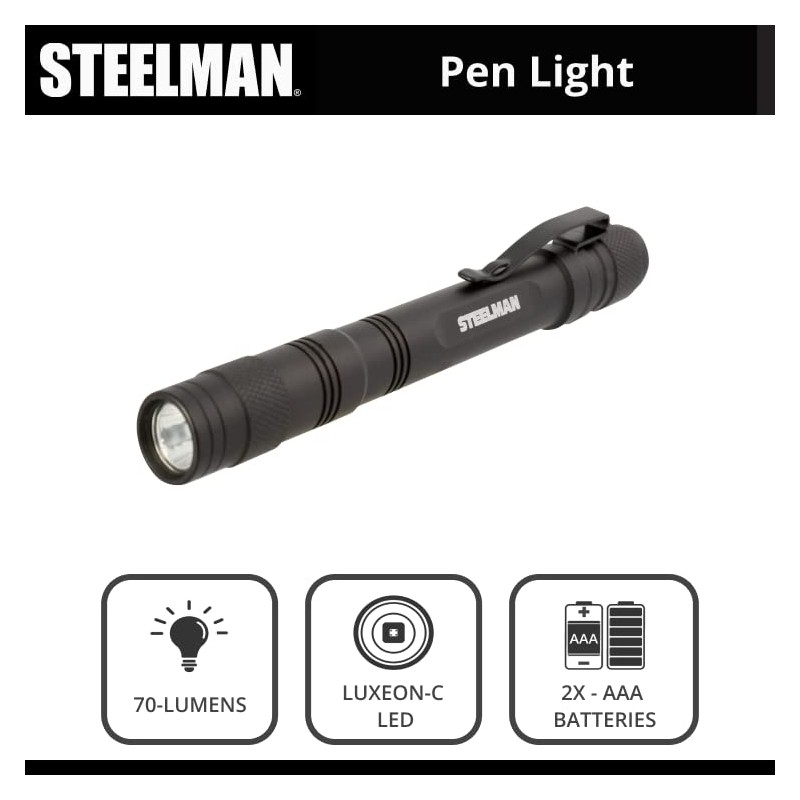 Steelman LED Inspection Pen Light, Powered by 2 AAA Batteries,