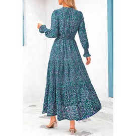 PRETTYGARDEN Women's Floral Maxi Dress 2025 Fall Long Sleeve V Neck Casual A Line Long Flowy Boho Party Dresses (Floral Purple Green,X-Large)