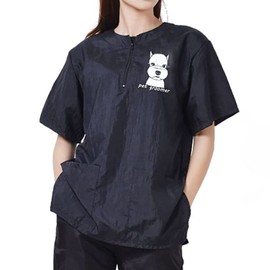 WAYUTO Short Sleeves Pet Grooming Smock with Zipper Dog Grooming Work Clothes with 2 Pockets Pet Grooming Shirt Dog Grooming Workwear for Pet Shop Men Women Schnauzer Medium