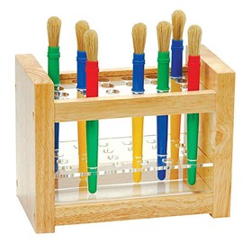 Constructive Playthings Paint Brush Holder, Holds 24 Brushes, Classroom Art Storage for Elementary, Middle and High School, Painting Supplies, Natural Wood with Acrylic Holder, 1-Pack