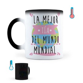 LISE GRAPHIX | Taza Mágica La Mejor Tía del Mundo | Taza de Cerámica | Sensible al calor | 11 Onzas | 325 mL | Un Detalle Original para Todo Momento | Ideal Para Casa u Oficina