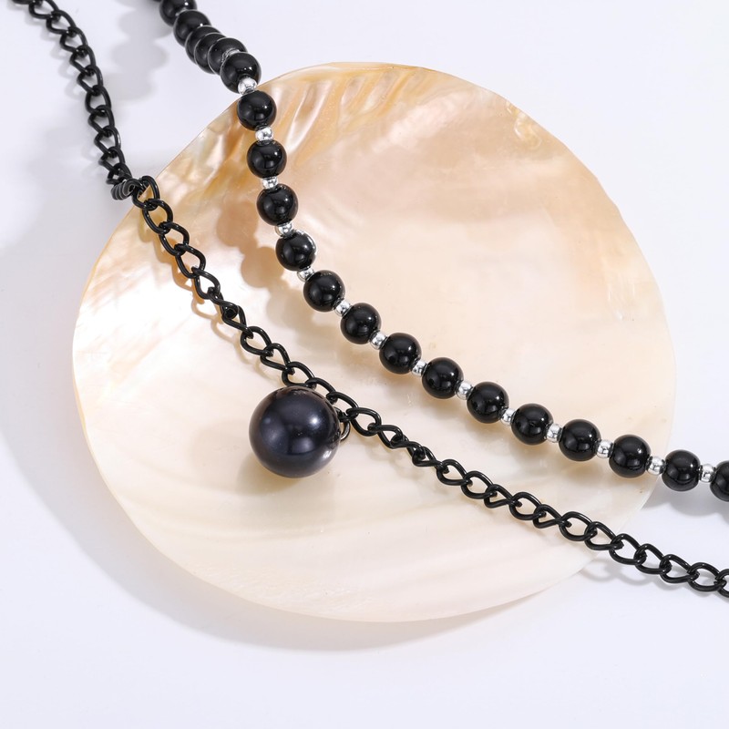 Gothic Layered Necklace for Women – Black Beaded Choker and