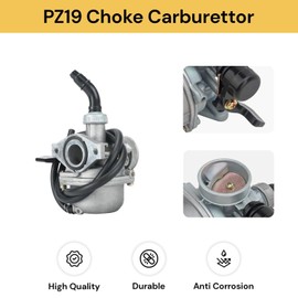 EZONEDEAL PZ19 Choke Carburetor for 50cc 70cc 80cc 90cc 110cc 125cc ATV Dirt Pit Bike Fits With Bike Taotao Honda CRF By Chinese Quad Parts 4 Stroke ATV Go Kart Pit Dirt Bike
