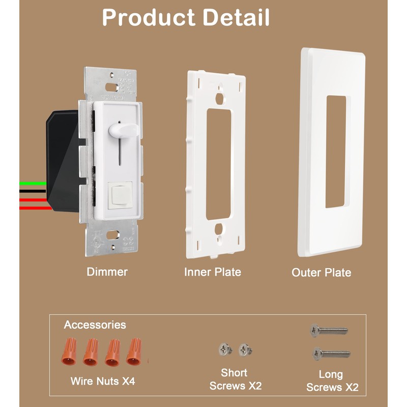 CLOUDY BAY in Wall Dimmer Switch for LED Light/CFL/Incandescent,3-Way Single