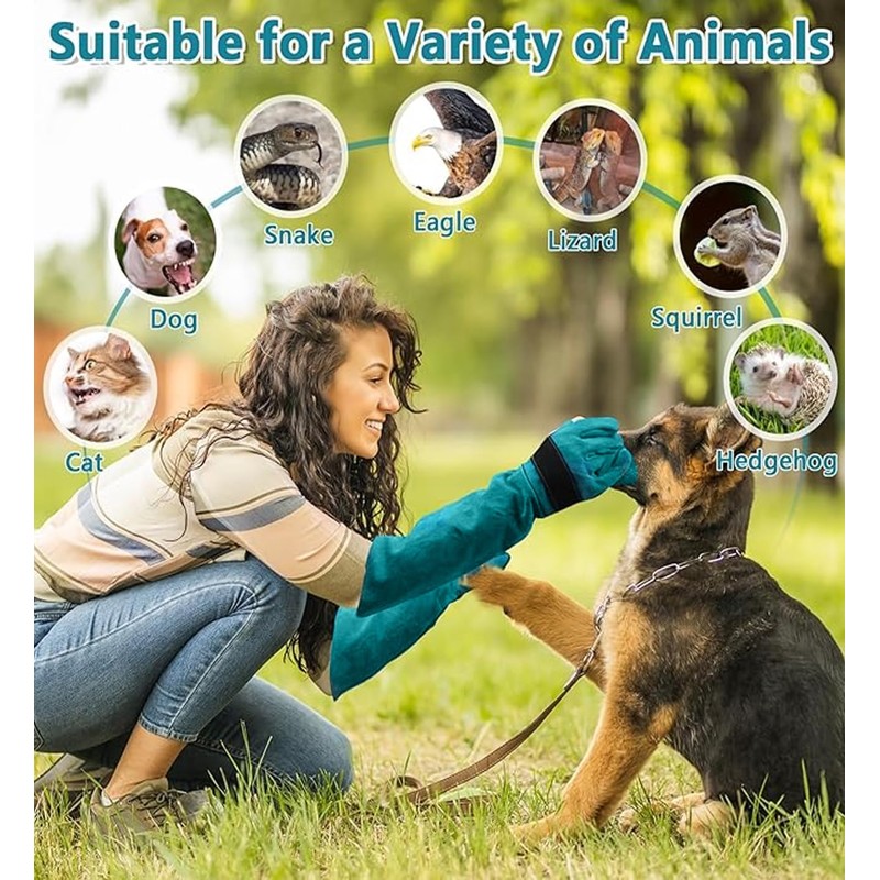 60CM Animal Handling Gloves Bite Proof, Thickened Leather Protective Gloves