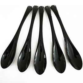 Made in Japan, Large Black, Easy to Eat, Set of 5, Curry Spoons, Resin, Black for Gyudon Restaurants