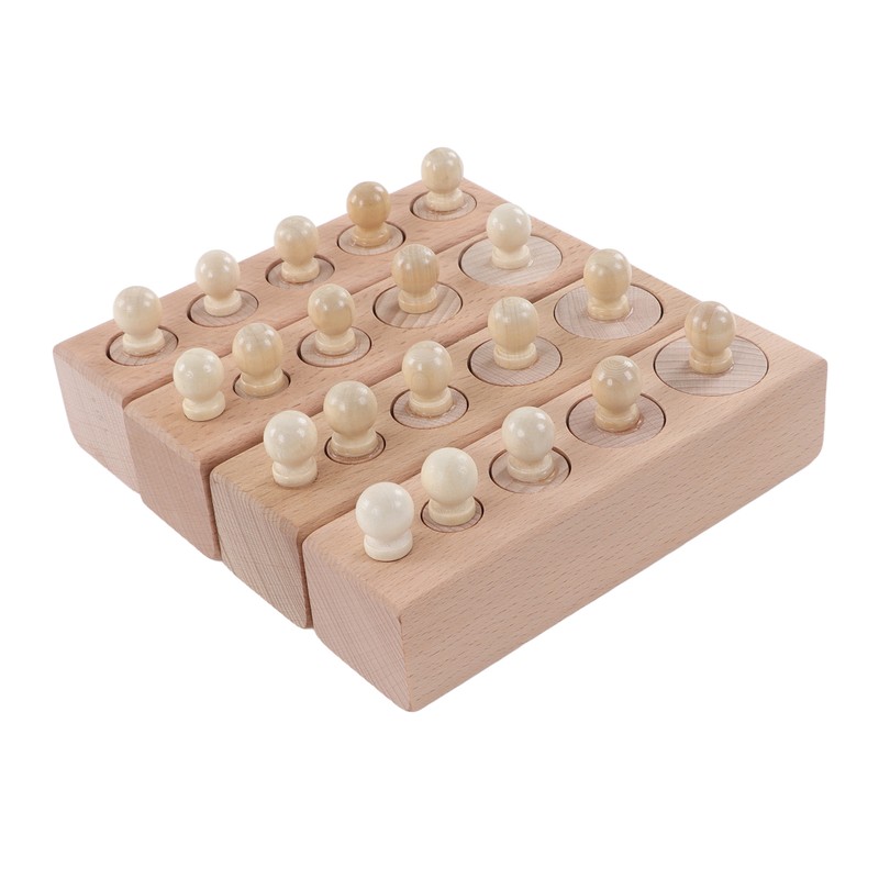 Cylinder Socket Toy Beech Wood Educational Knobbed Cylinders Blocks for