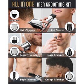 Ufree Beard Trimmer for Men, Waterproof Electric Razor for Nose, Body, Face & Mustache, Cordless Hair Clippers Shavers Grooming Kit, Gifts for Men Husband Father