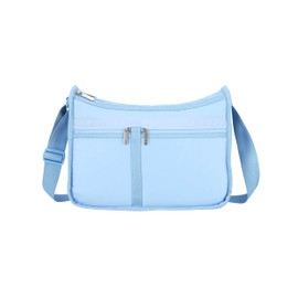 LeSportsac Blue Iris Deluxe Everyday Crossbody Bag + Cosmetic Bag, Style 7507/Color R133, Fashion Trending Cool Coastal Sky French Blue, Tranquil New Neutral, Subtle Sheen, Recycled Collection, Blue