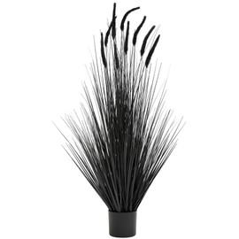 KOL 4ft Artificial Horsetail Grass, 47.2in Artificial Indoor Outdoor Fake Grass Dogtail Plant, Home Office Decor Artificial Reed Plants in Pot Faux Grass Plant Greenery, Housewarming Gift, Black
