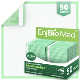 EnjBioMed Eco-Friendly Extra Large Ultra Absorbent Incontinence Bed Pads Disposable Adult 120g (36" X 36"Pack of 50),Heavy Duty with Adhesive Strips Chux Pads