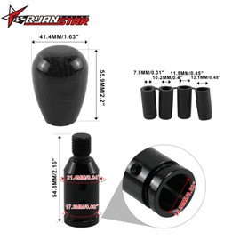 RYANSTAR RACING Carbon Fiber Shift Knob Universal Compatible with Manual Shifter Knob with Aluminum Adapter-Premium Quality Acrylic & Aluminum Construction Compatible with Most Vehicles