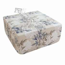 EVOLLER Stretch Square Ottoman Cover 50x50x18 inches Waterproof Floral Foot Stool Ottoman Slipcover for Living Room Washable Removable