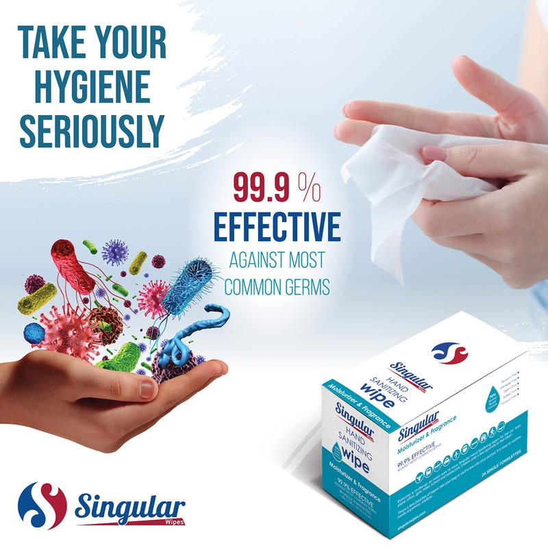 Hand Sanitizing Wipes Travel Size by Singular Wipes – 24ct