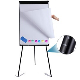 DexBoard Dry Erase Easel 36" x 24", Height Adjustable Magnetic White Board with Tripod Stand, Office Presentation Board with 25 Sheets Flipchart Paper Pad, Magnets & Eraser, Black