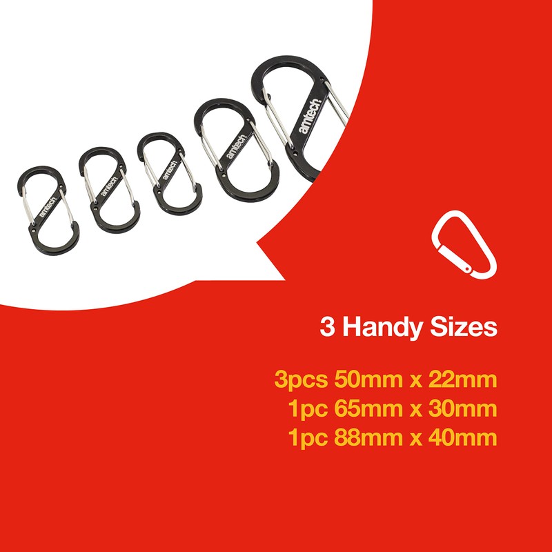 Amtech - Set of Dual Buckle Carabiners for Camping, Backpacks,