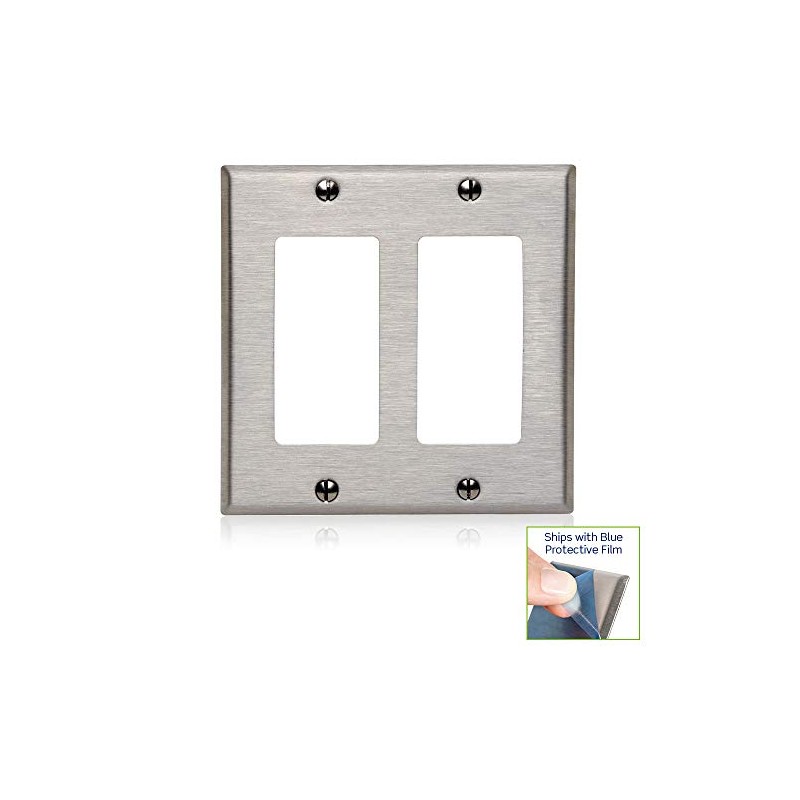 Leviton 2-Gang Decora/GFCI Device Decora Wallplate, Device Mount, 84409-40, Stainless