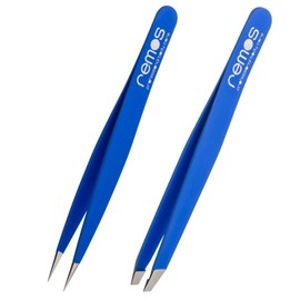 Remos Tweezers Set of 2 with Eyebrow and Splitter Tweezers in Dark Blue