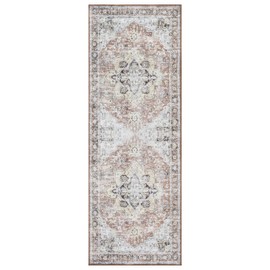 Bloom Rugs Washable Non-Slip 12 ft Runner - Blush/Beige Traditional Medallion Runner for Entryway, Hallway, Bathroom, and Kitchen - Exact Size: 2.5' x 12'