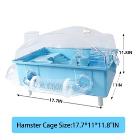 Tfwadmx Dwarf Hamster Cage,Acrylic Rat Cage,Hamster Home Small Animal Cages with Tube Exercise Wheel Mouse Habitat for Gerbils Mice 17.7”x11”x11.8”, Blue