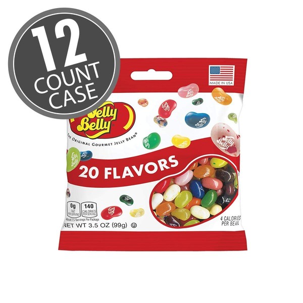Jelly Belly 20 Assorted Jelly Bean Flavors 3.5 oz Grab & Go Bags - 12 Count Case - Genuine, Official, Straight from the Source