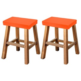 sourcing map Bar Stool Cover Rectangle, Stretch Washable Saddle Counter Vanity Barstool Slipcover Seat Cushion Protector with Elastic Band for Wooden Metal Bench Chair(Orange, 2Pcs)