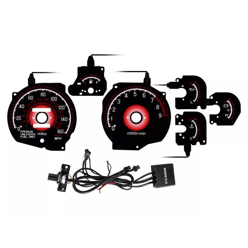 Unique Style Racing (USR) RED Glow Gauge Black Overlay For