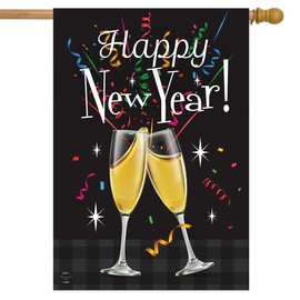 Briarwood Lane Happy New Year Double-Sided House Flag Champagne Glasses Toast 28" x 40"