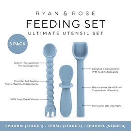 Ryan & Rose Ultimate Utensil Set of 3 Silicone Baby Spoons Silicone baby feeding set for baby led weaning, baby spoons self feeding 6 months, baby utensils, toddler utensils (Oxford)