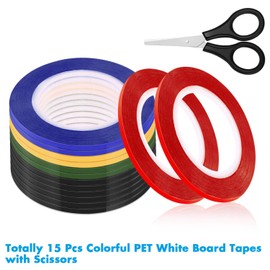 Cridoz 15 Rolls 1/8 Inch Whiteboard Pinstripe Tape - 108 Feet Per Roll for Dry Erase Board, Thin Lines, Graphic Chart, Grid Marking