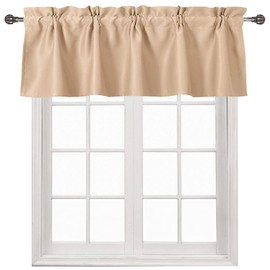 DWCN Beige Blackout Valance Curtain for Kitchen Small Window - Rod Pocket Room Darkening Thermal Insulated Short Curtain Window Treatment for Cafe Bathroom Basement, 42 X 18 Inch,1 Panel