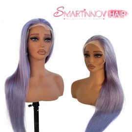 Smartinnov 30 Inch Light Purple Lace Front Wigs Human Hair 13x6 HD Transparent Purple Glueless HD Transparent Lace Frontal Wigs for Women 150% Density Pre Plcked Lilac Colored Wig with Baby Hair