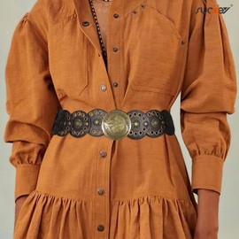 SUOSDEY Hollow Wide Disc Belt for Women Vintage Boho Concho Leather Belts Western Cowboy Chunky Waist Belt for Dresses