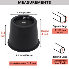 HANIHUA 6 Pack Bed Risers 4 inch Heavy Duty Furniture Risers, Table Risers Bed Lifts Risers for Sofa, Couch, Desk, Cabinet, Bed Frame Risers Supports Up to 3,600 Lbs Black