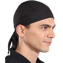 Cooling Helmet Liners - Do Rag Skull Caps for Men - Cooling Head Wraps, Hard Hat Liner - Motorcycle Pirate Bandana (Black)