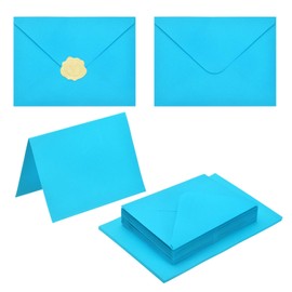 PATIKIL 50Pack Lake Blue 5x7 Envelopes with Cards, V Flap A7 Envelopes with Cardstock & Gold Stickers for Greeting Cards Wedding Greeting Birthday Invitations Letter Mailing