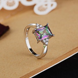 LAIFULA Rainbow Topaz Sapphire Anniversary July Gemstone Birthstone Rings in 925 Silver Engagement Ring for Women Gift Size T1/2