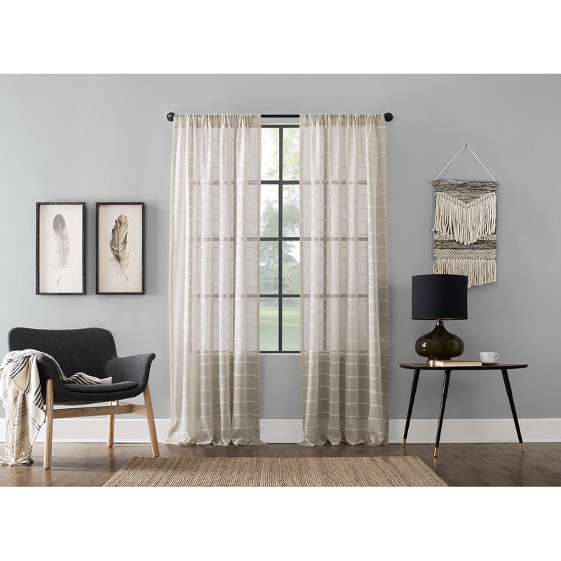 Clean Window Twill Stripe Allergy/Pet Friendly Anti-Dust Sheer Curtain Panel,
