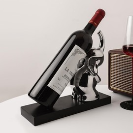 Linxia Tabletop Wine Rack, Elephant Decorative Wine Rack Bottle Holder, Ceramic Silver Freestanding Countertop Figurine Wine Bottle Holder, Unique Wine Gifts and Accessories for Wine Lovers