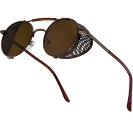 XFentech Steampunk Sunglasses - Classic Fashion Round Polarized Sunglasses Vintage Polarized Sunglasses, A1 Brown Frame - Brown Lenses