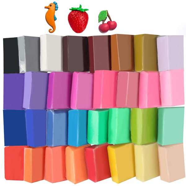 Super Valuable 32 Colors Small Block Polymer Clay Set Oven Bake Clay, Tomorotec Non-Toxic Molding DIY Baking for Kids, Artists (Softer)