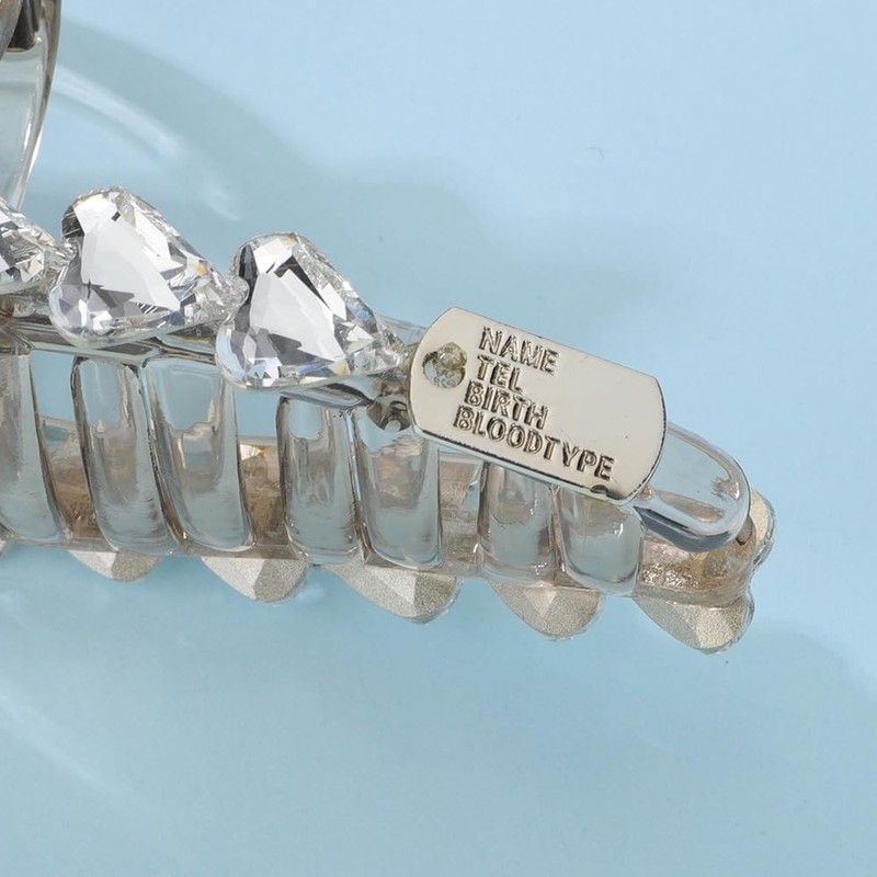 Jumwrit Large Rhinestone Wavy Hair Claw Clip Shiny Love Heart