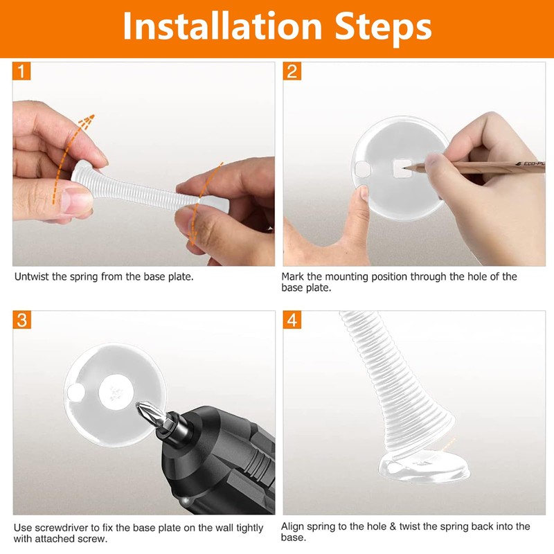 Spring Door Stopper, 5 Pcs Wall Mounted Spring Doorstop, Door