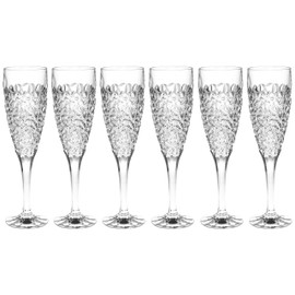 Barski Toasting Flute - Champagne Flutes - Set of 6 Glasses - Crystal - Glass is Designed With Raindrop Design - 8 oz. - Made in Europe