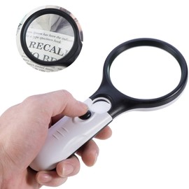 Handheld LED Magnifying Glass with Dual Lenses for Reading, Coins and Detail Inspection – White Frame with Black Handle