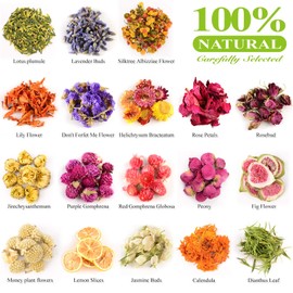 LAVEVE Dried Flowers, 40 Bags 100% Natural Dried Flowers Herbs Kit for Soap Making, DIY Candle, Bath, Resin Jewelry Making - Include Lavender, Don't Forget Me, Lily, Rose Petals, Jasmine and More