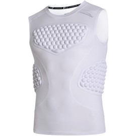 COOLOMG Mens Padded Compression Shirts Baseball Chest Rib Protector Football Rugby Softball Heart Sternum Guard White L